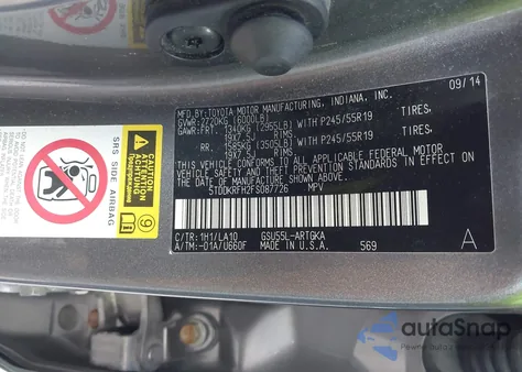 2015 Toyota Highlander Limited V6 из США, поврежденный, VIN 5TDDKRFH2FS087726